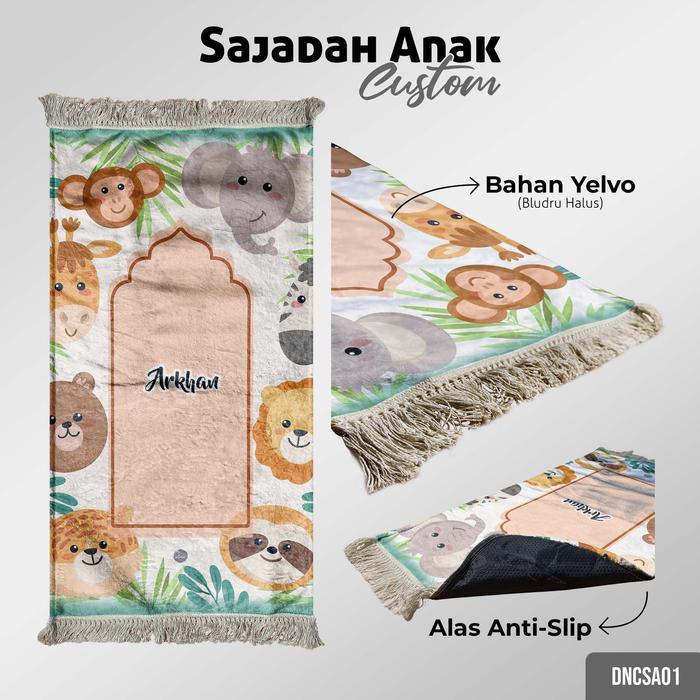 Sajadah Anak Custom Cetak Nama Bahan Beludru Bludru Bulu Halus Premium