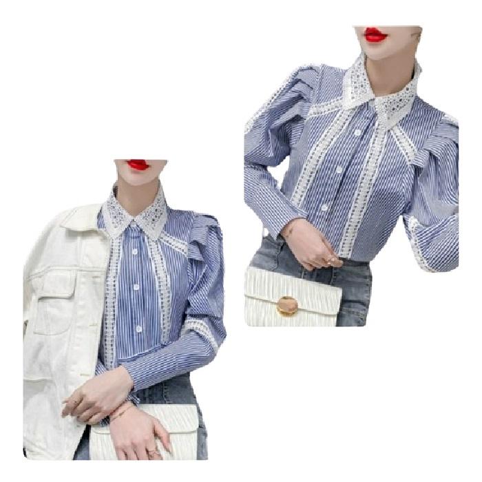 BM- 2383# Gioberta Puff Sleeve striped shirt [0133] merk  UGZ