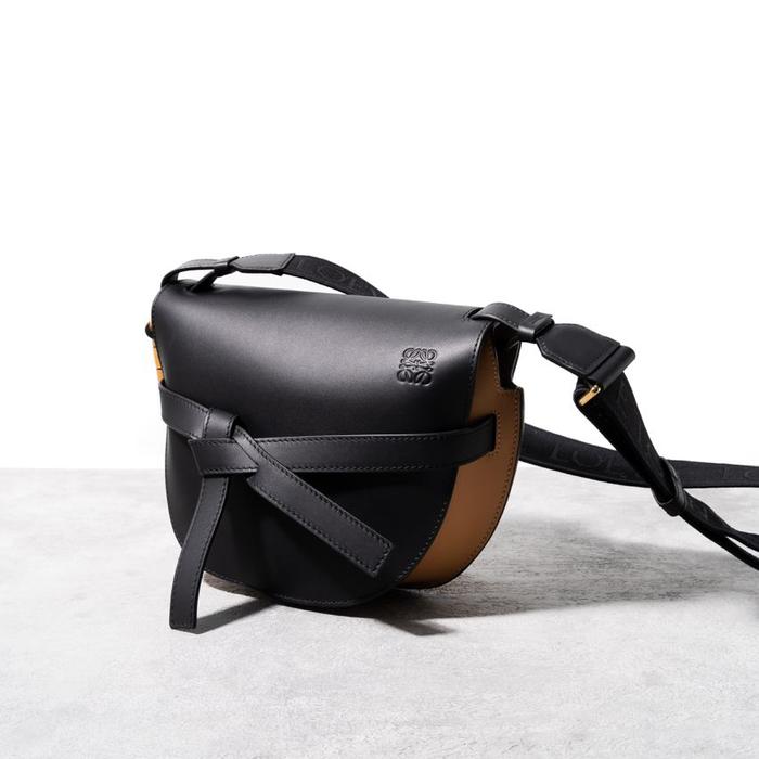 LOEWE Small gate dual bag in soft calfskin Black - Warm Desert
