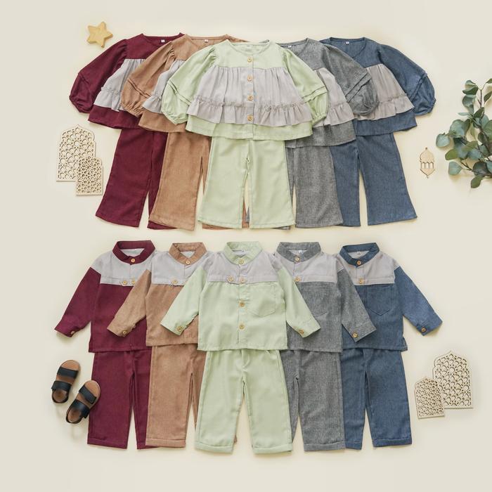 Ammar & Amira Couple Set Baju Muslim Anak Kakak Adik koko balita polos Celana Kurta Setelan Atasan P