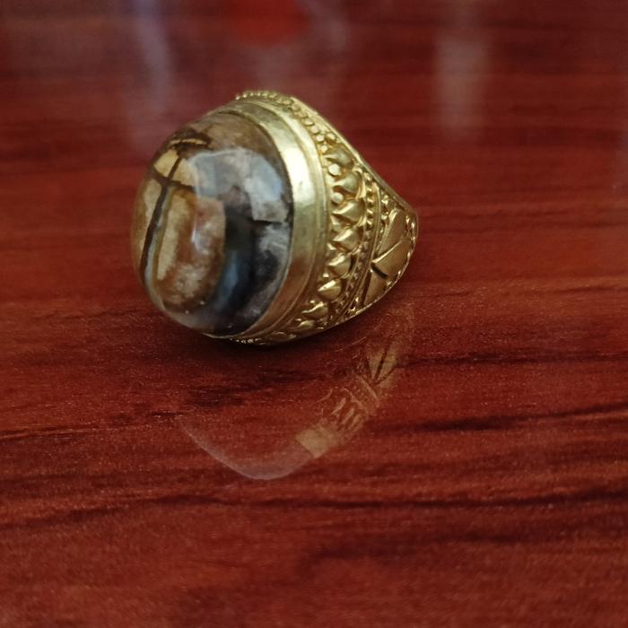 akik asli batu unik motif pedang naga puspa ring 8.5 Kuningan sari