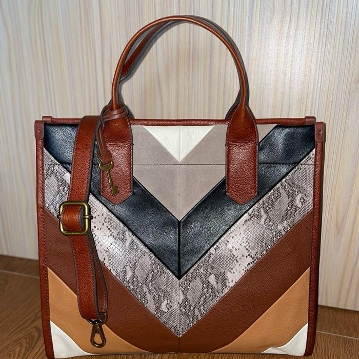 Tas Fossil Kyler Large Tote Chevron Patchwork Bag