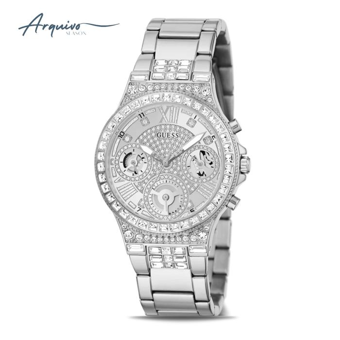 Jam Tangan Guess Wanita Moonlight Silver Stainless Steel Mewah Original GW0320L1