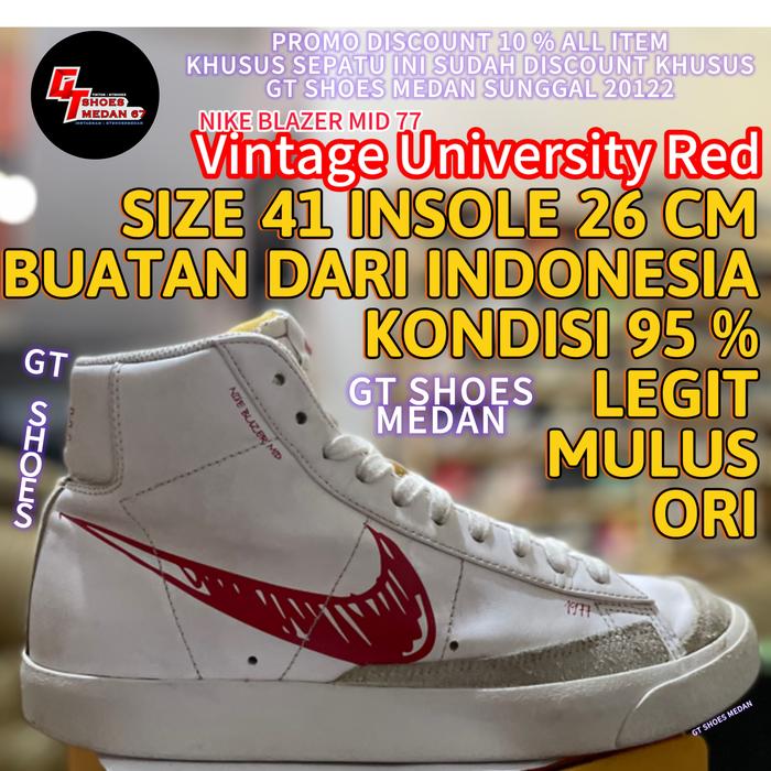 Nike Blazer Mid 77 vintage university red size 41/26 cm Indonesia