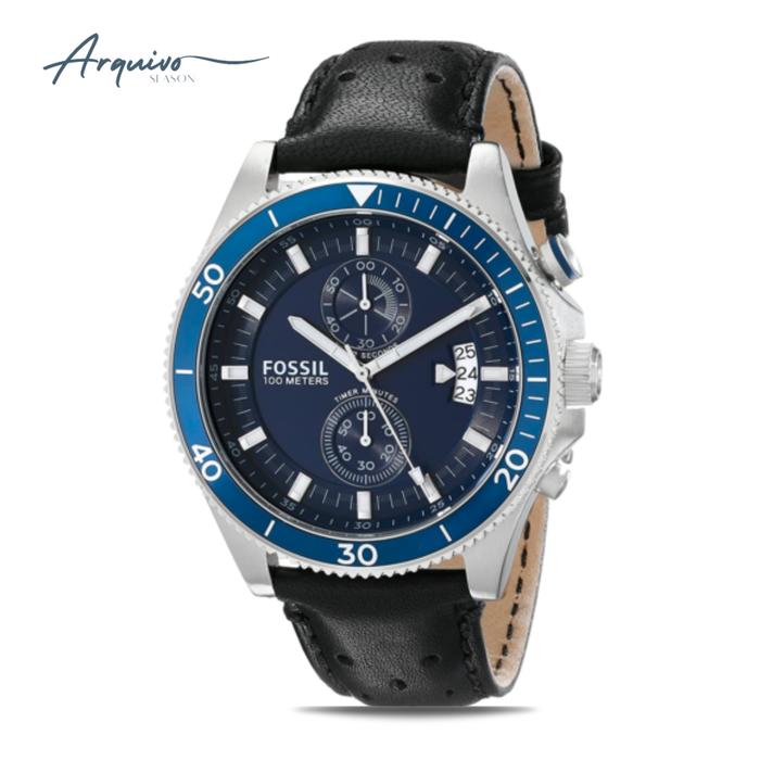 Jam Tangan Fossil Pria Wakefield Chronograph Kulit Black Casual Sporty Original CH2945