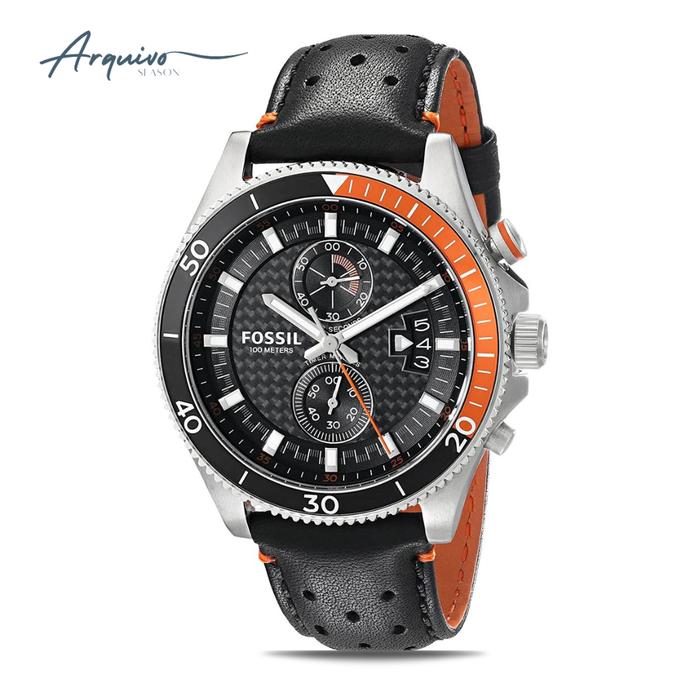 Jam Tangan Fossil Pria Wakefield Chronograph Kulit Black Sporty Casual Original CH2953