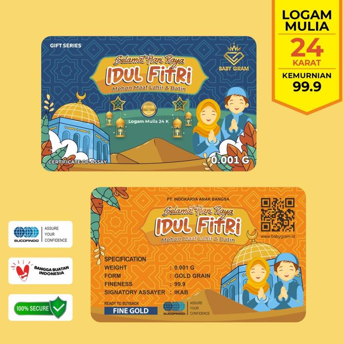 Baby Gram Idul Fitri 0,001 Gram Emas Mini Logam Mulia 24 Karat
