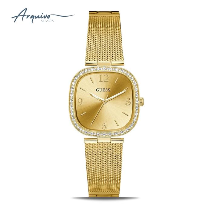 Jam Tangan Guess Wanita Tapestry Gold Slim Stainless Steel Mewah Casual Original GW0354L2