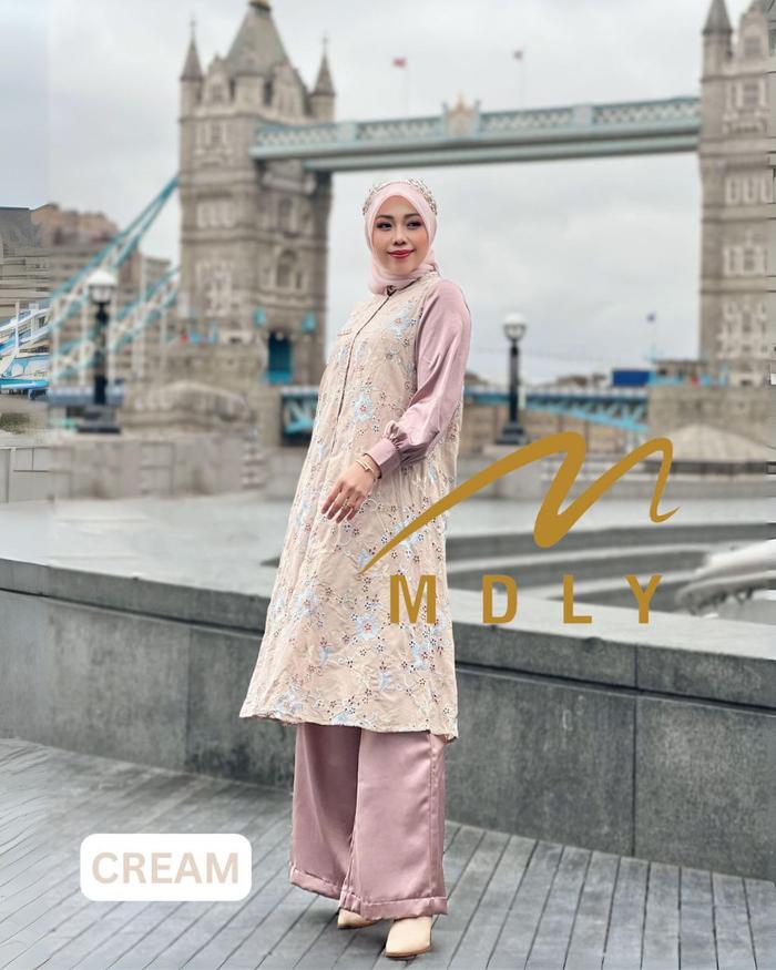 MDLY Baju Setelan wanita/One Set Atasan baju Celana/Setelan Atasan Long Tunik/Nashwa Set By Mdly