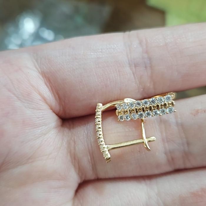 anting jepit motif listring permata putih emas asli 375 8k muda murah