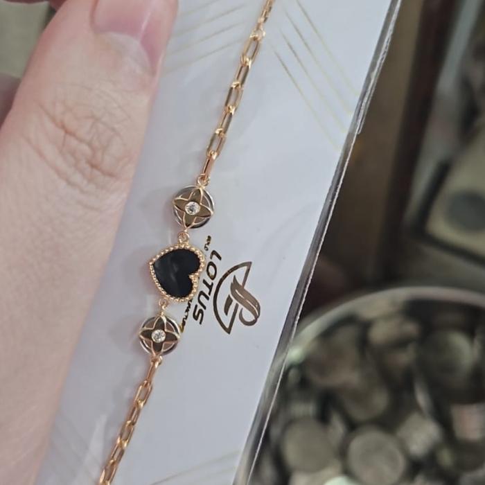 gelang serut bola hitam ring listring pentol emas asli 700 70% 16K ubs