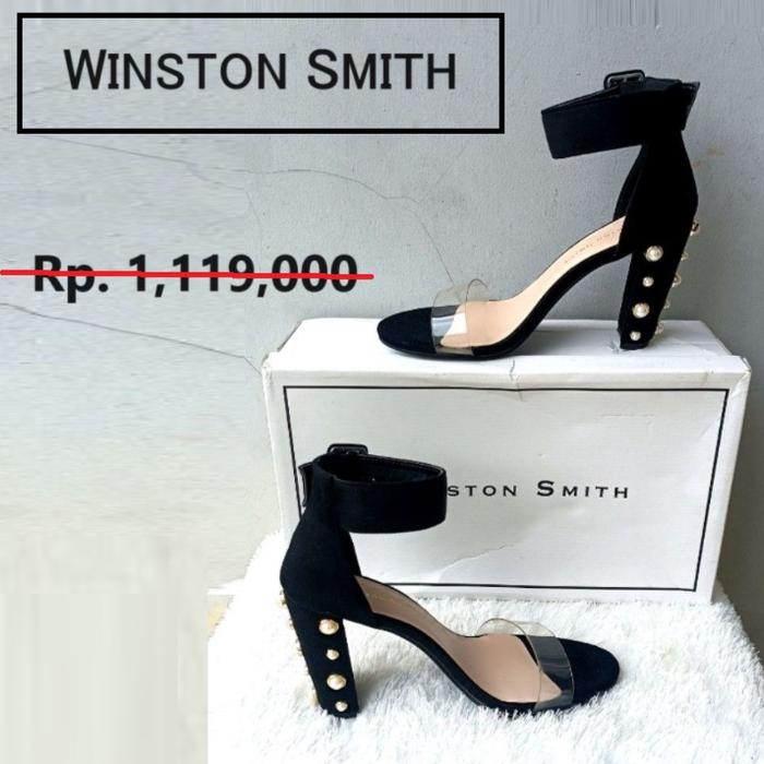 NEW Winston  Smith Heels Studs Pearl 40 Sepatu Hak Hitam Mutiara