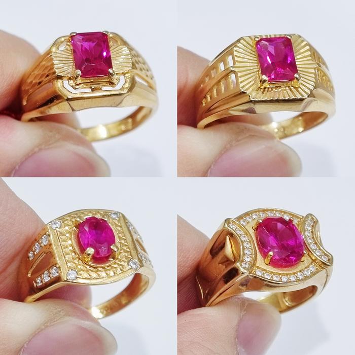 Cincin Emas Pria Mata Marun Kadar 70% 700 16K - PJ
