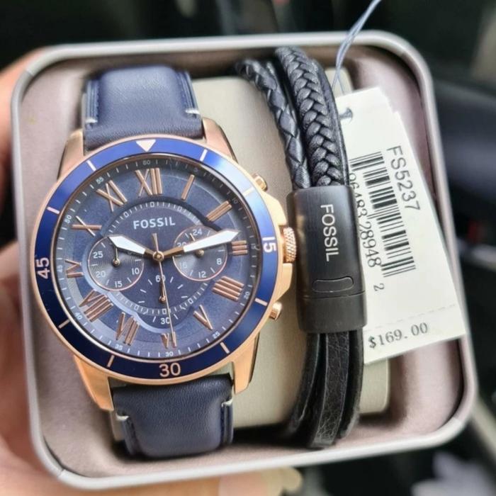 Jam Tangan Pria FS5237 FS 5237 Giftset Kulit Stainless Watches