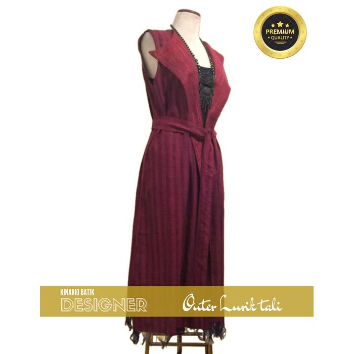 Outer Batik Wanita Kinario Long Vest tanpa lengan Lurik Pedan asli