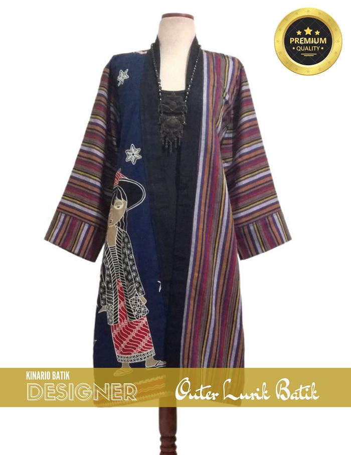 Outer Batik Wanita Kinario Long-Kimono Batik Lurik Pedan asli