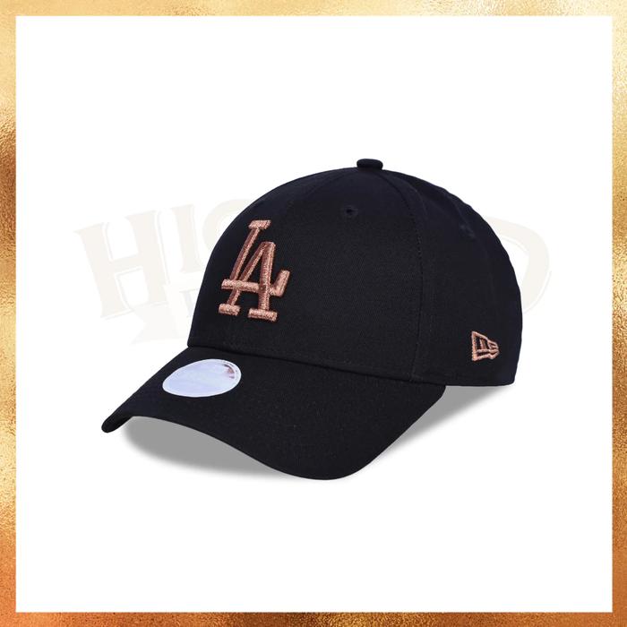 Topi New Era MLB LA Dodgers Black Women 9FORTY Dad Hat 100% Original