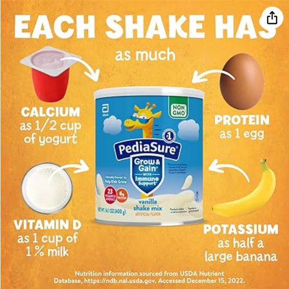 PediaSure Grow & Gain Gluten Free Vanilla Shake Milk Powder Susu 400g