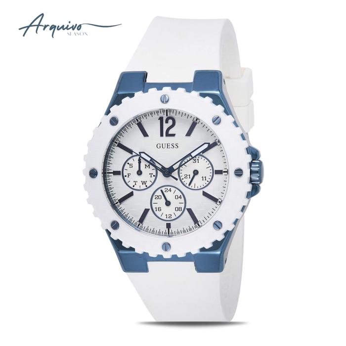 Jam Tangan Guess Wanita Chronograph Day Date Rubber White Casual Original W0149L6