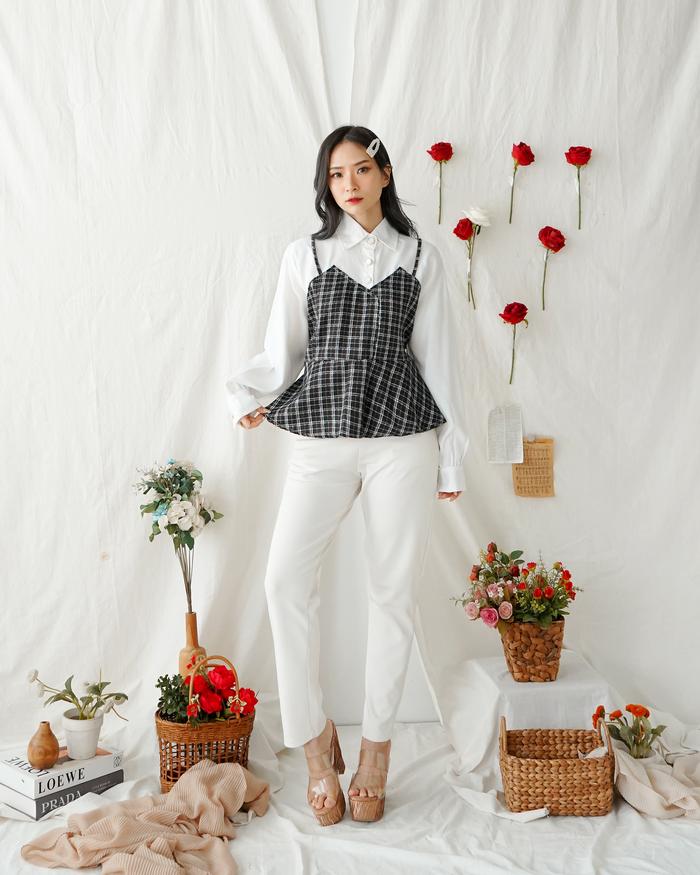 Aenor Cloth Atasan Lengan Panjang Hitam Putih