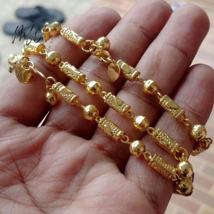 Gelang Pipa Bola Bambu Ukir Antik Lapis Emas Gold Plated Berkualitas