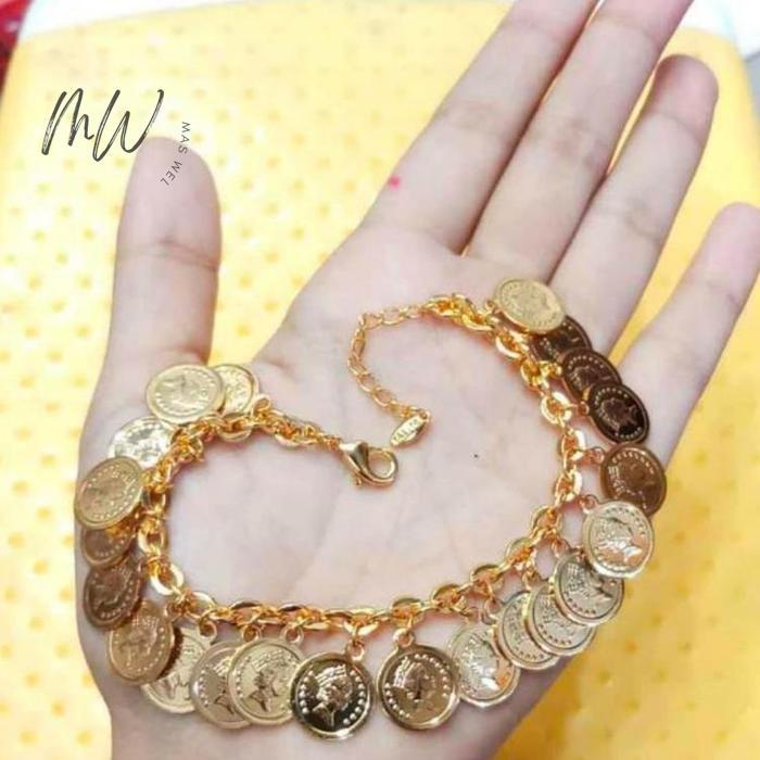 Gelang Tangan Rantai Nori Koin Wanita Model Emas Berkualitas