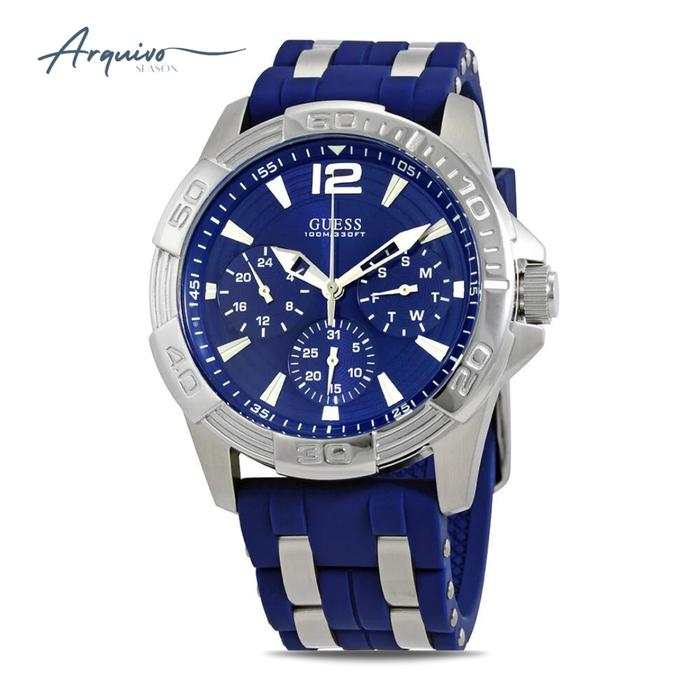 Jam Tangan Guess Pria Oasis Chronograph Blue Rubber Sporty Casual Original W0366G2