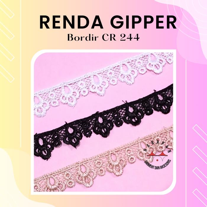 Renda Gipper 244 Renda Bordir Pinggiran Baju Mukena Roll