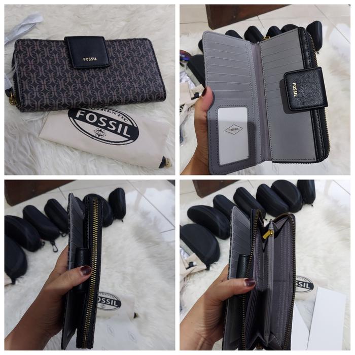madison zip clutch black brown