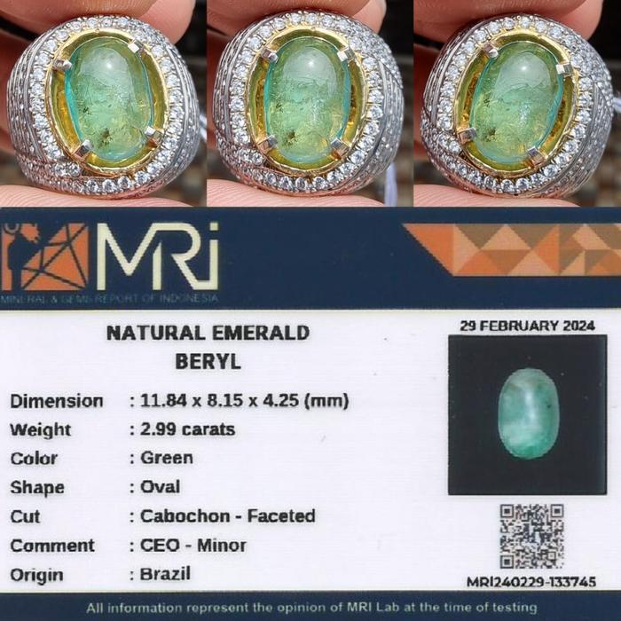 Natural HQ Batu Green Jamrud Emerald Beryl Brazil CE-Minor 2.99 Cts