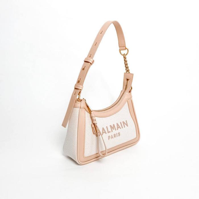 BALMAIN B-Army leather-trimmed canvas shoulder bag Beige