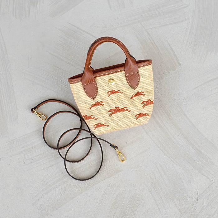 bag LC tas XS Le Panier Pliage Basket Bag Canvas Bag in Brown