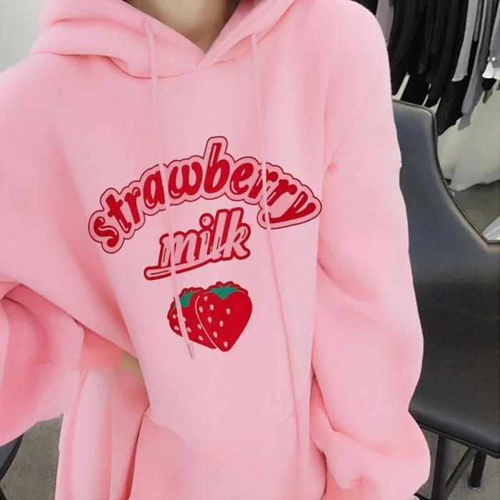 Jaket Sweater Hoodie Anak Perempuan Laki Laki Motif STRAWBERRY MILK