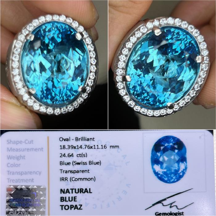 Natural Blue topaz 23.18 dan memo Gri