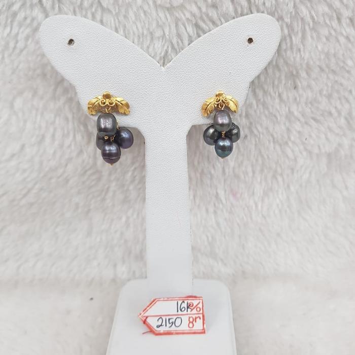 GW47L256L Giwang mata mutiara hitam model anggur emas kuning asli 16k