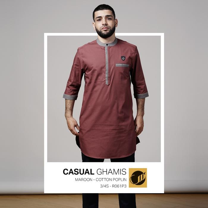 SAMASE CASUAL GHAMIS R061P Maroon Cotton Poplin Baju Muslim Gamis Pria