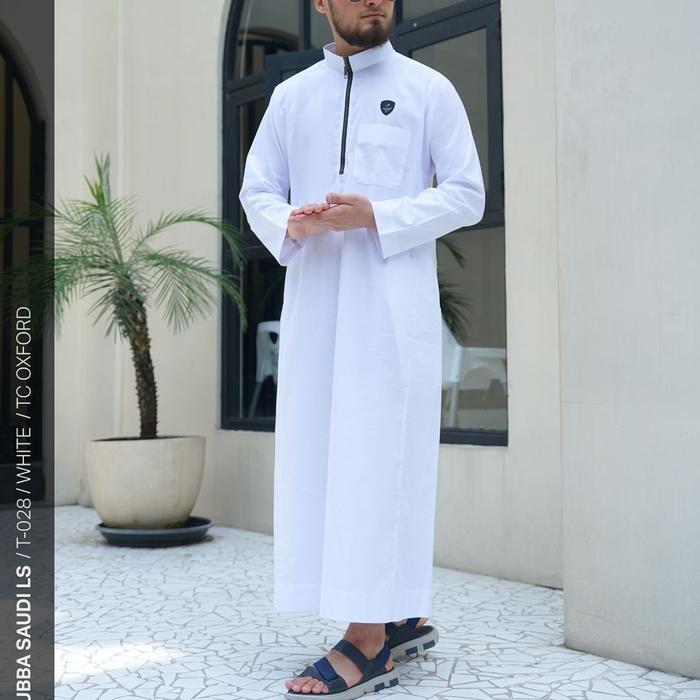 SAMASE JUBBA SAUDI ZIPPER T028 White Oxford Baju Jubah Muslim Pria