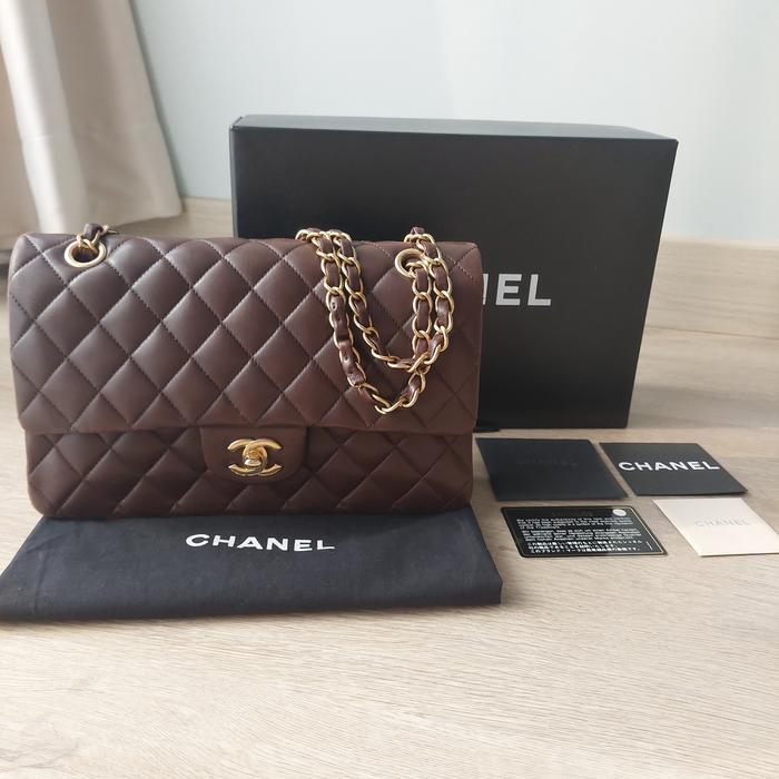Tas Chanel Small Double Flap Authentic Complete Set Brown GHW