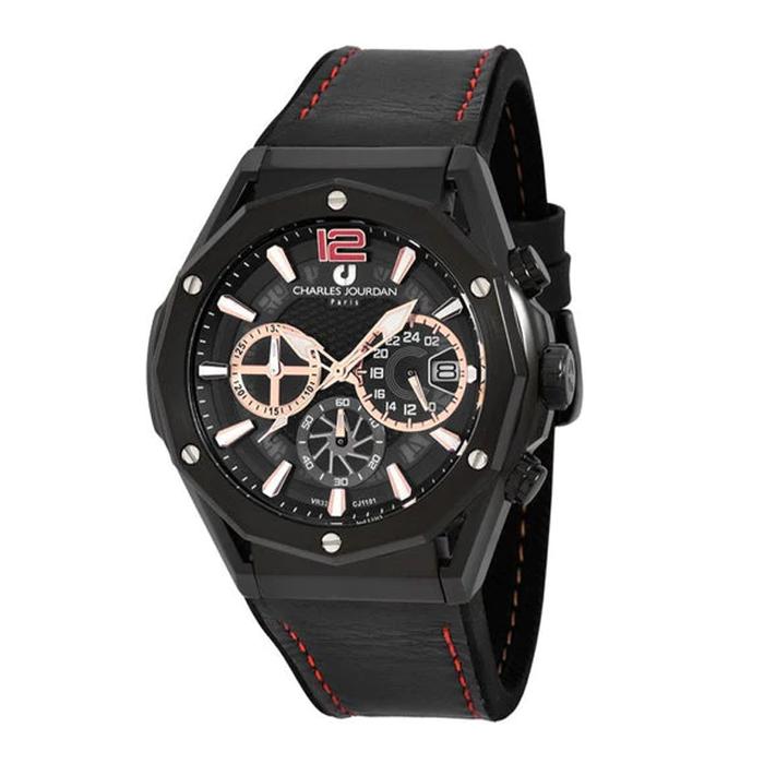 CHARLES JOURDAN CJ1101-1735C BLACK RUBBER Jam Tangan Pria