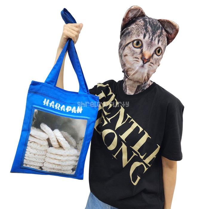 Tas Tote Totebag Kaleng Kerupuk Biru Karatan Shrelo Kreasi Lokal Bahan Linen Crafting Kado Kocak Uni