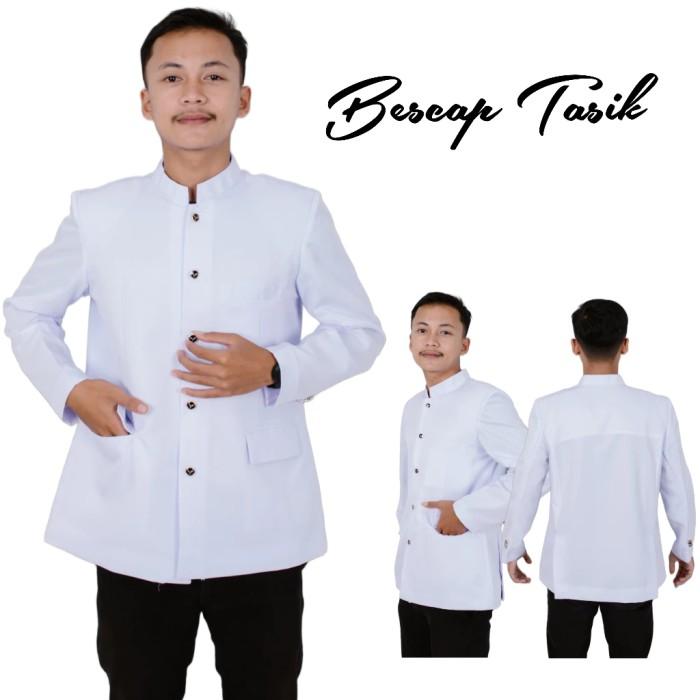 Baju Koko Pria | Jas koko Mandarin Pria Jasko Polos Panjang Putih