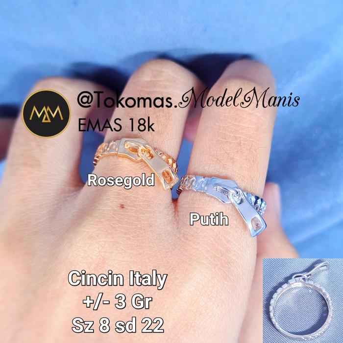 Cincin Zipper Resleting Italy Emas Italy Putih Rosegold 750 Kadar 18k