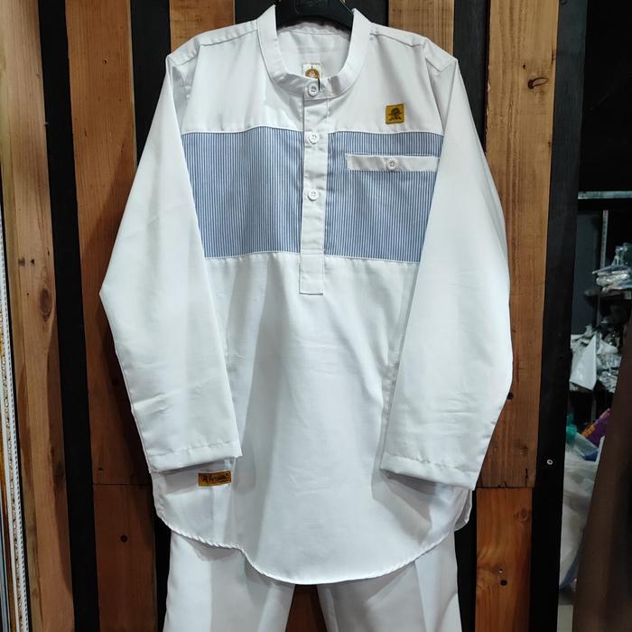 stelan kurta putih anak lengan panjang al amwa oblong