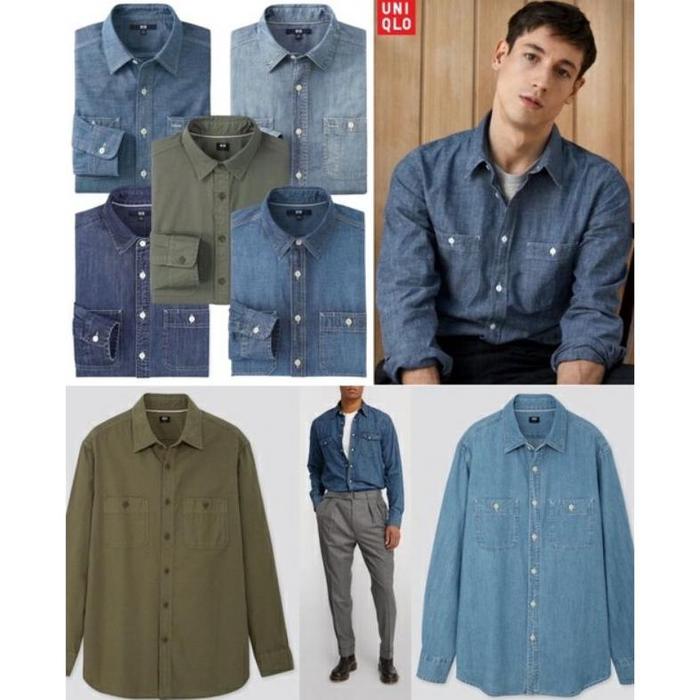 Penawaran Spesial KEMEJA PRIA DENIM UNIQLO MEN CHAMBRAY LONG-SLEEVE