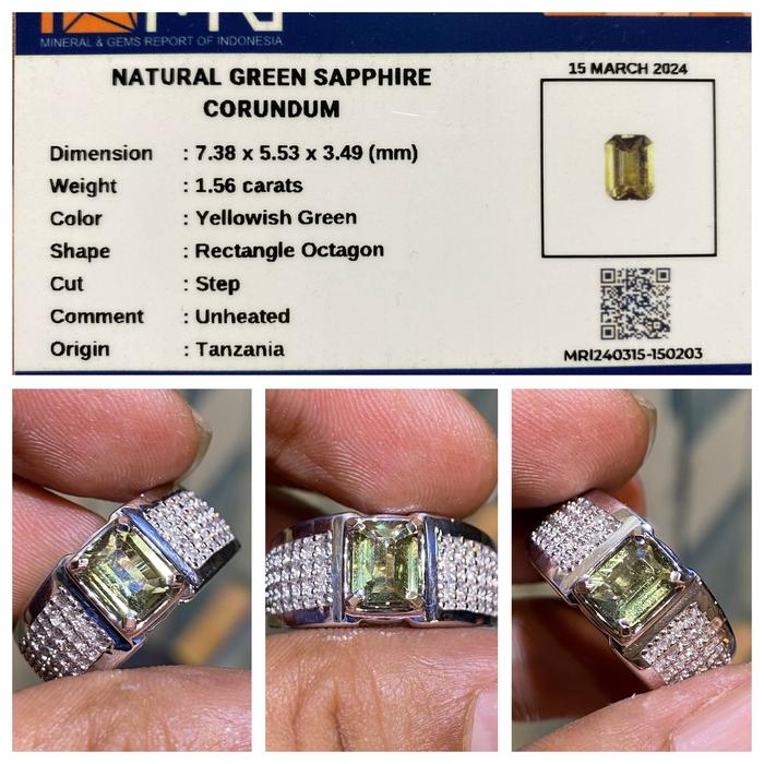 Natural 1.56ct green sapphire no heat tanzania