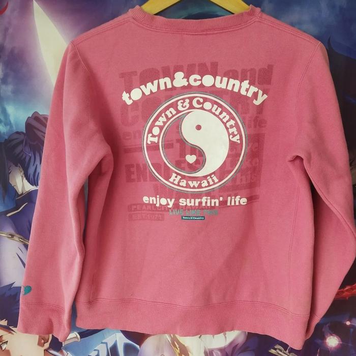 T&C Surf Pink Sweater Crewneck Cewek Original Second Brand Hawaii