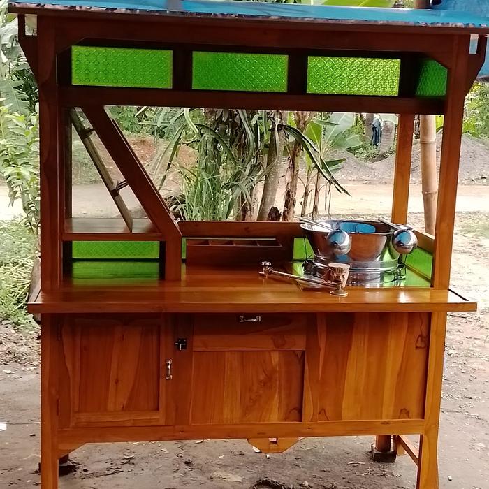 gerobak/rombong soto daging tanpa roda full jati + dandang dan kompor