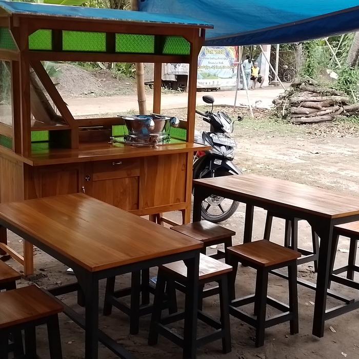 gerobak soto daging + meja 2 set full kayu jati + dandang dan kompor
