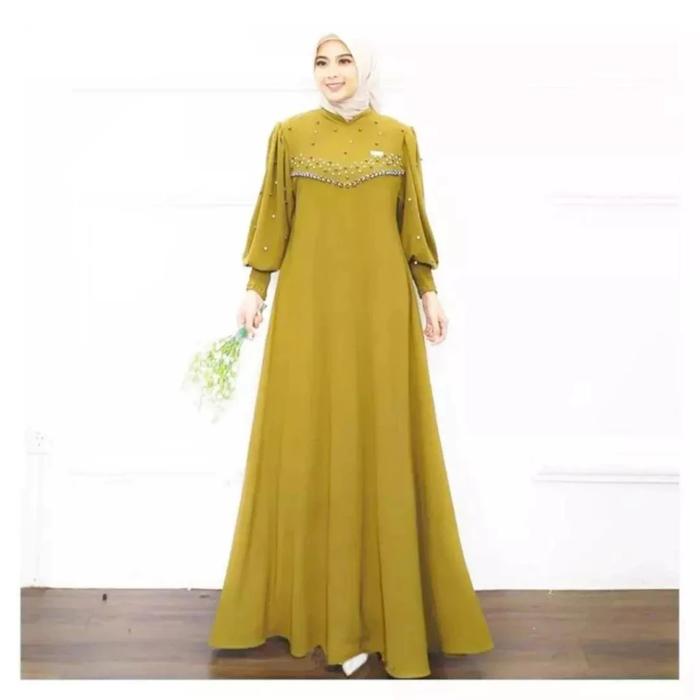 Dress Pesta Kondangan Lebaran 2024 Crinkle Gamis LIME Vioni