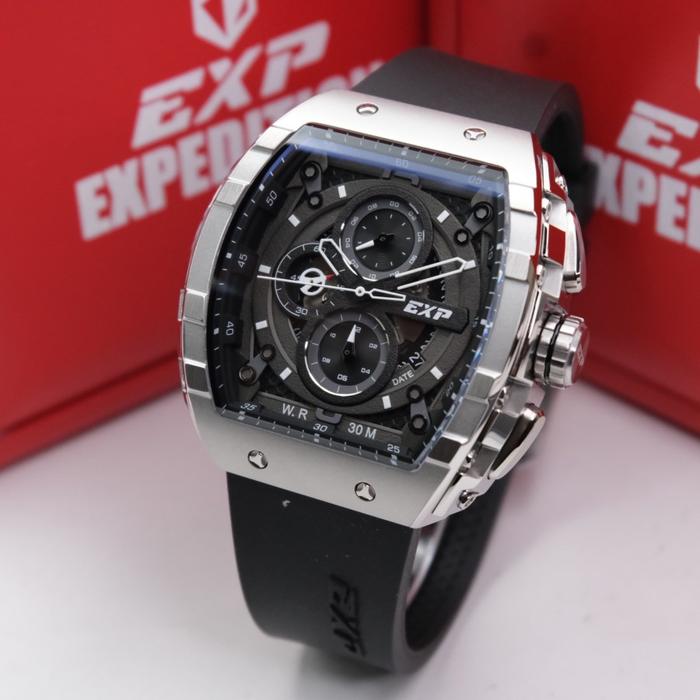 EXPEDITION E6782 / 6782 - JAM TANGAN PRIA STRAP RUBBER ORIGINAL - BLACK FULL SILVER QUARTZ WATCH